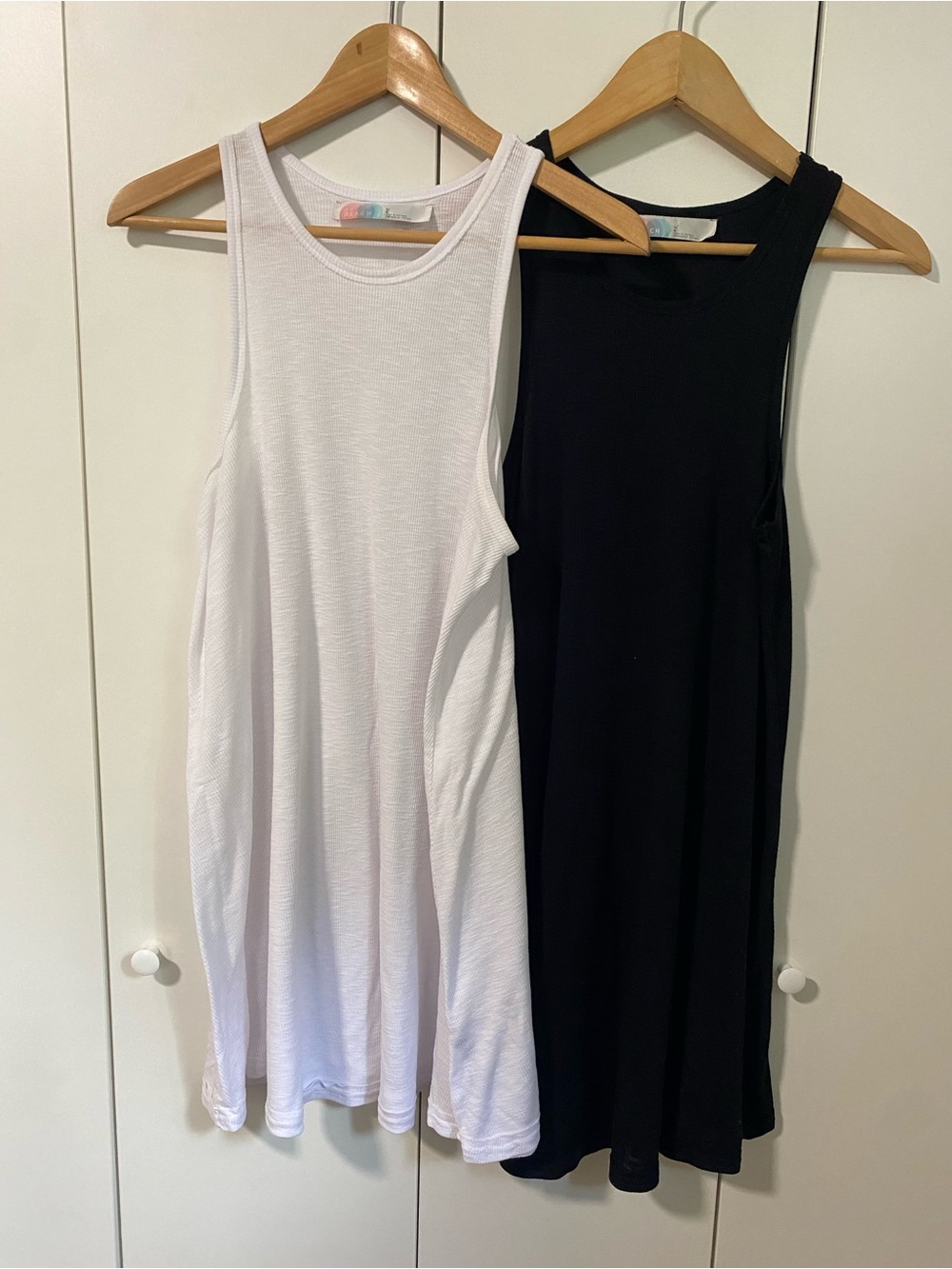 Free People White & Black Ribbed Tank Dress Duo Size L